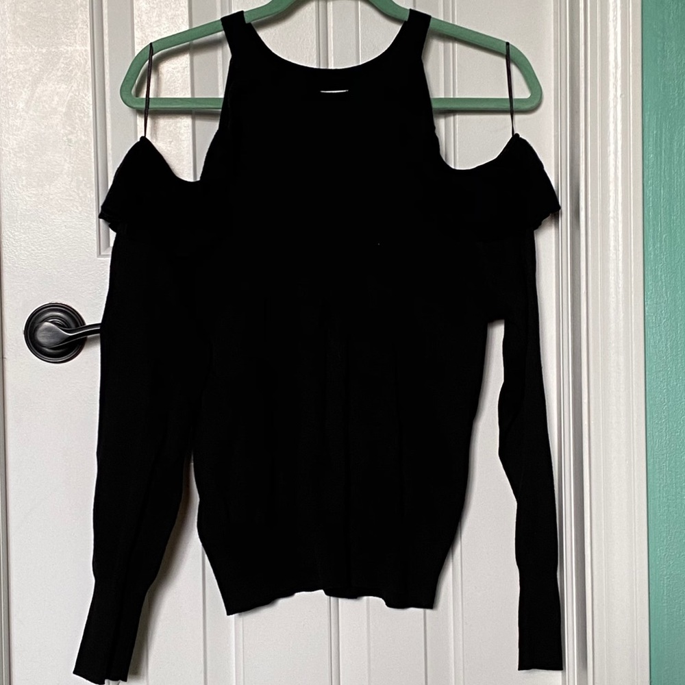 BP Black Ruffle Sweater with Shoulder Cut Outs